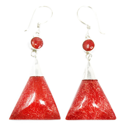 Boucle d'oreille argent 925 Imitation corail - Triangle
