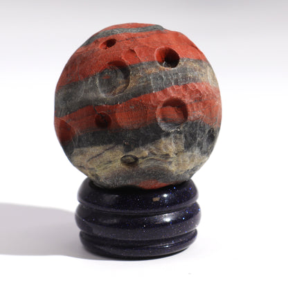 Planète en Jaspe Rouge sur Support en Pierre Goldstone - 40mm (support 30x15mm)