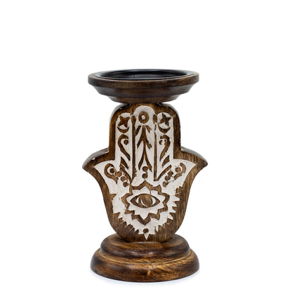Porte-Bougies en Bois de Manguier - Main de Fatma - Petit 18x11cm