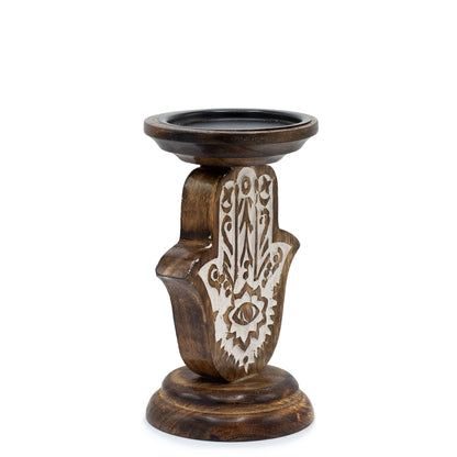 Porte-Bougies en Bois de Manguier - Main de Fatma - Petit 18x11cm