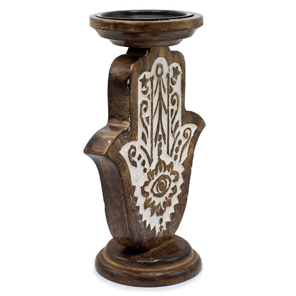 Porte-Bougies en Bois de Manguier - Main de Fatma - Grand 25x18cm