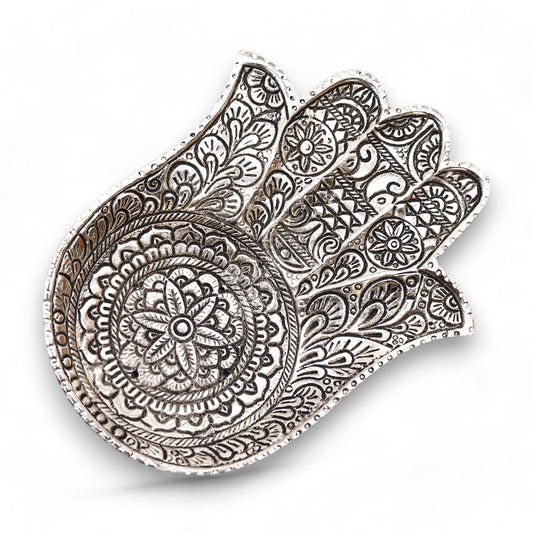 Porte-encens Lrg Main de Fatma en Aluminium Poli 18x13cm