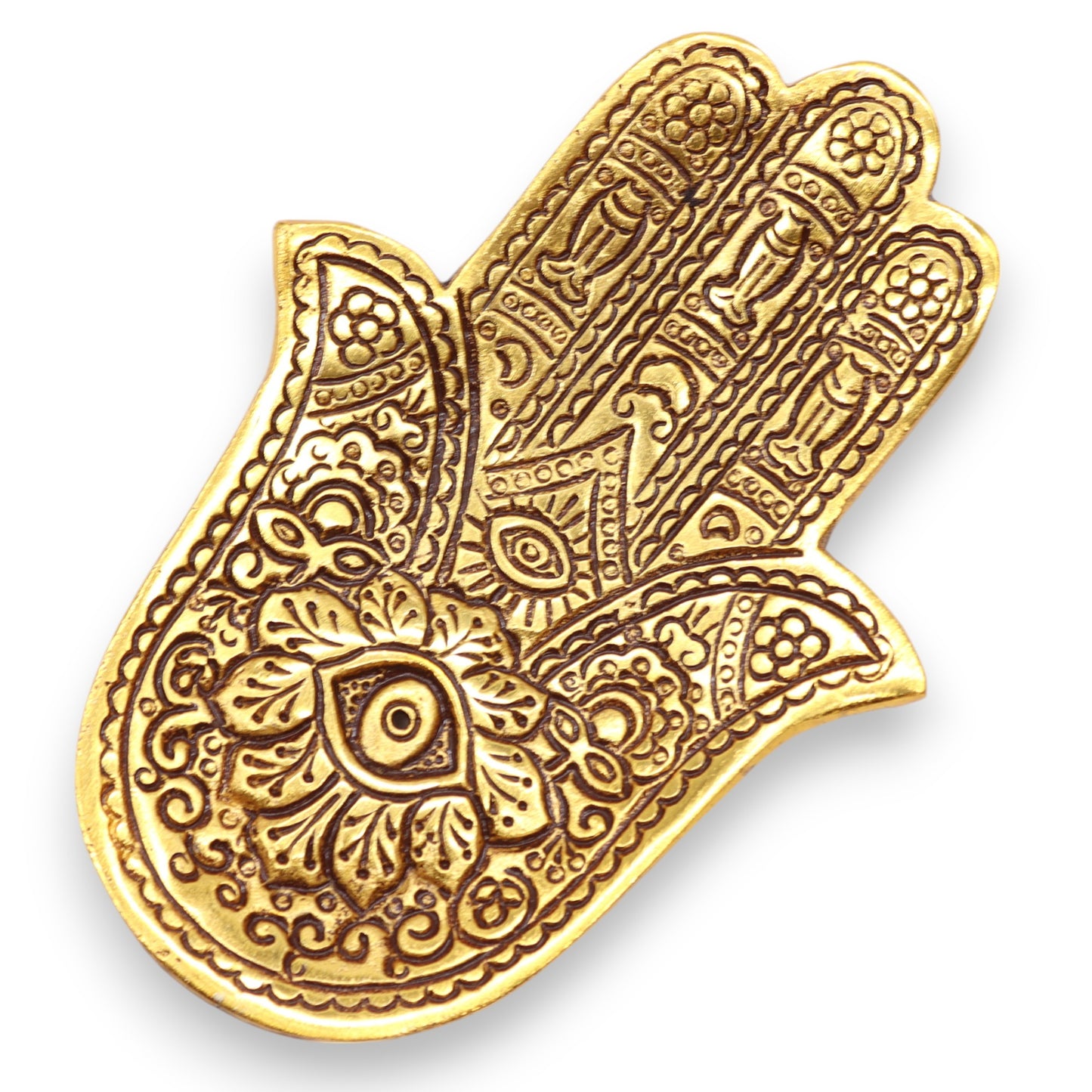 Petit Porte-encens Main de Fatma en Aluminium Doré 13x5,5 cm