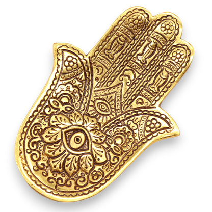 Petit Porte-encens Main de Fatma en Aluminium Doré 13x5,5 cm