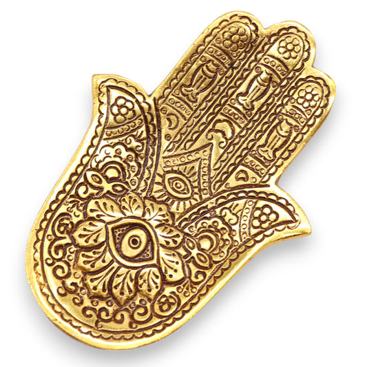Petit Porte-encens Main de Fatma en Aluminium Doré 13x5,5 cm