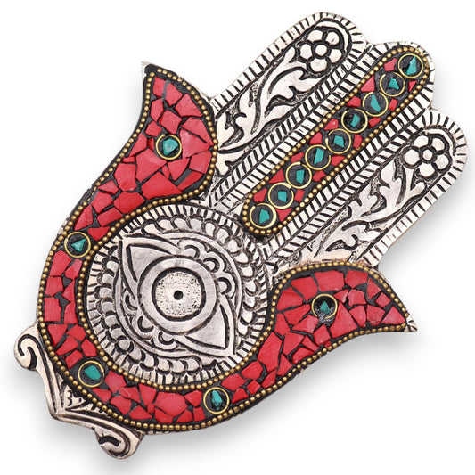 Petit Porte-encens Main de Fatma Rouge & Vert 13x5,5 cm