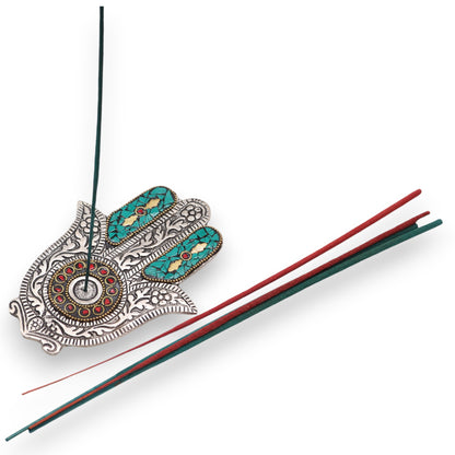 Petit Porte-encens Main de Fatma Vert 13x5,5 cm