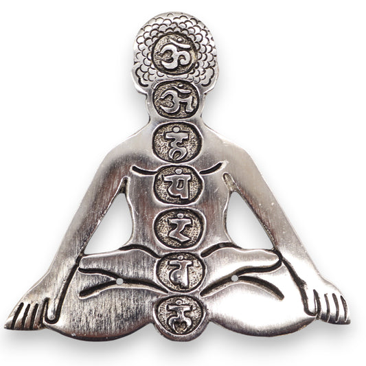 Porte-encens Yoga 7 Chakras en Aluminium Poli 12x12cm