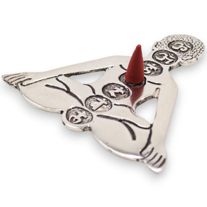 Porte-encens Yoga 7 Chakras en Aluminium Poli 12x12cm