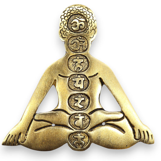 Porte-encens Yoga 7 Chakras en Aluminium Doré 12x12cm