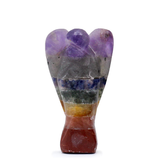 Mini Ange en Pierre Précieuse Sculpté à la Main – Sept Chakras Liés (environ 3,5 cm
