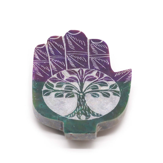 Porte-Encens Main de Fatma en Pierre Stéatite Med 13x9cm - Arbre de Vie