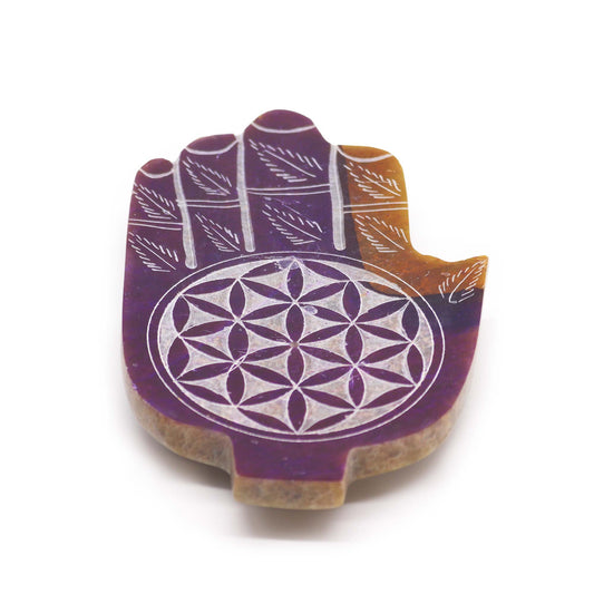 Porte-Encens Main de Fatma en Pierre Stéatite Med  13x9cm - Fleur de Vie