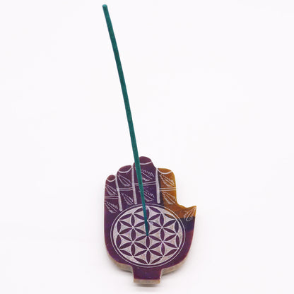 Porte-Encens Main de Fatma en Pierre Stéatite Med  13x9cm - Fleur de Vie