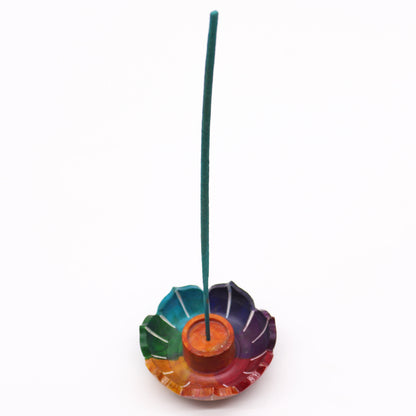 Petit Porte-Encens Fleur de Lotus en Stéatite 7,5x2,5 cm - Couleurs des Chakras