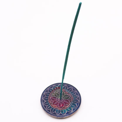 Porte-Encens Disque en Stéatite 8 cm - Lotus en Lotus