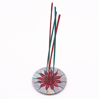 Porte-Encens Disque en Stéatite 10 cm - Fleur de Soleil (porte-5 bâtons)