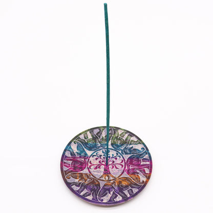 Porte-Encens Disque en Stéatite 12 cm - 6 Éléphants Porte-Bonheur