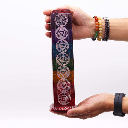 Porte-Encens Tour Carrée en Stéatite 25 cm - 7 Chakras