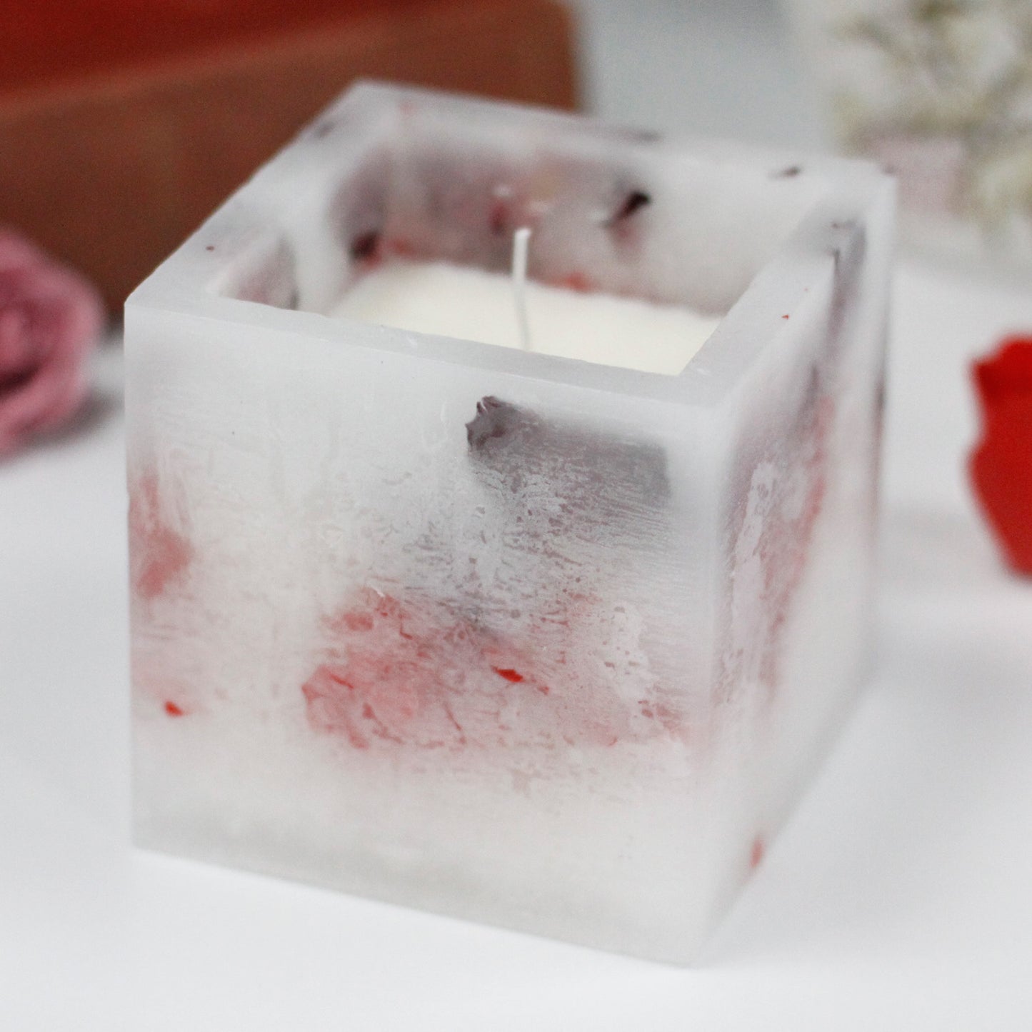 Bougie Enchantée – Grand Carré – Rose