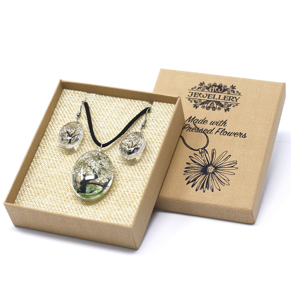 Bijoux Fleurs Pressées - Arbre de la vie Set -  Blanc