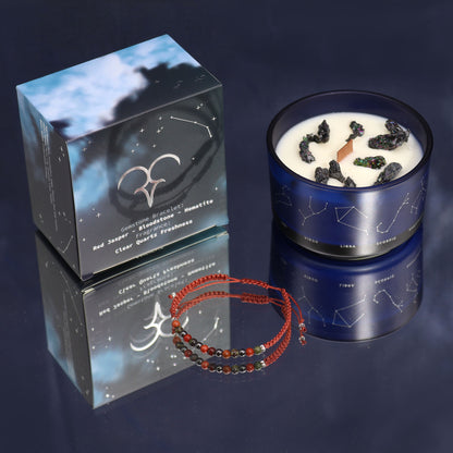Bougie de Cristal du Zodiaque avec Bracelet de Pierres Précieuses - Bélier