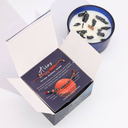 Bougie de Cristal du Zodiaque avec Bracelet de Pierres Précieuses - Bélier